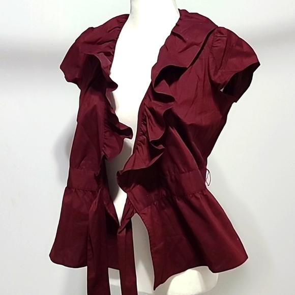 LOFT RUFFLED WINE COLOR Wrap Blouse - Picture 7 of 10